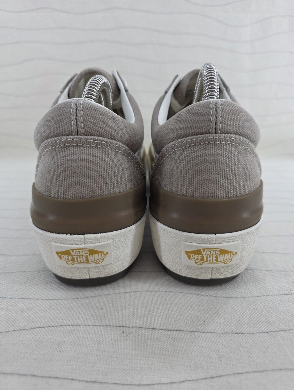 Vans Womens Old Skool Stacked Canvas Taupe Cream Platform Sneakers Shoes Size 9 - Picture 5 of 16